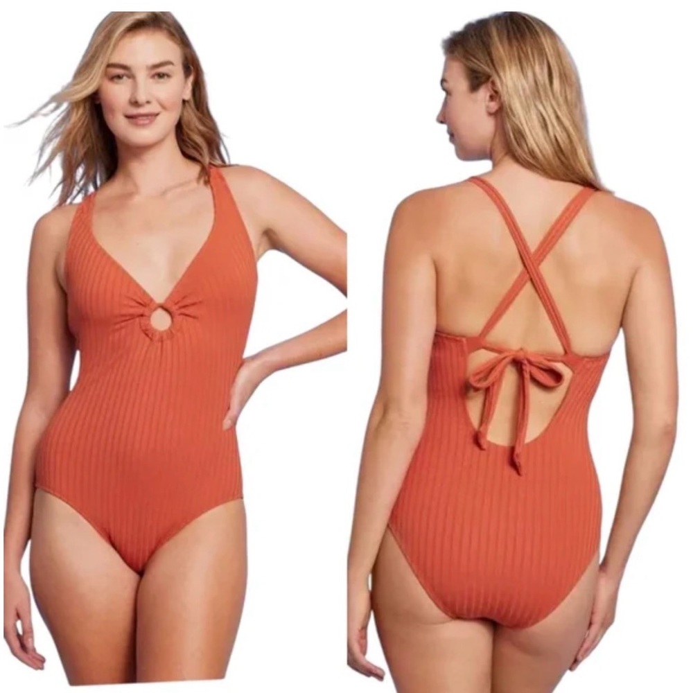 Kona Sol Women's Rust Ribbed One Piece Swimsuit